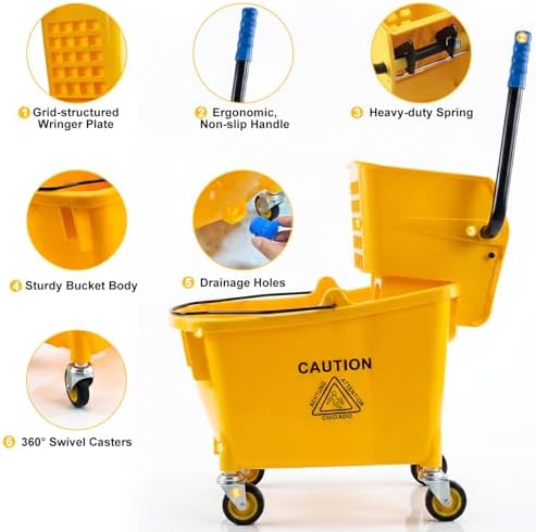 Chasesun 35 Quart Commercial Mop Bucket with Side Press Wringer on Wheels