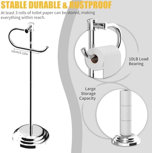 BESy Toilet Paper Holder Floor Stand, Bathroom Freestanding Chrome