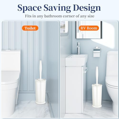 Toilet Bowl Brush Holder Set: 2 Pack Modern Deep Cleaning Bathroom Toilet Scrubber with Caddy for Rv - Rim Decorative Accessories Cleaner Brushes for Toilet (C-White) 3