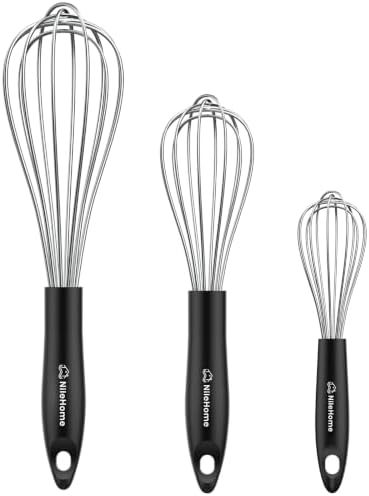 NileHome Whisk Set 8" 10" 12" Kitchen Whisk,3-Pack