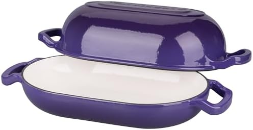 VORRINGARD Enameled Cast Iron Sourdough Bread Oven, Dutch Oven, Loaf Cast Iron Bread Pan for Homemade Bread Baking, Meatloaf Pan with Lid, 5QT, Purple