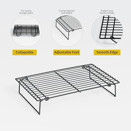 4PCS Cooling Racks for Cooking and Baking, Collapsible 4 Tiers 10"X16" Cool Batches of Cookies, Non-Stick & BPA-Free, Oven and Dishwasher Safe (Black-201)