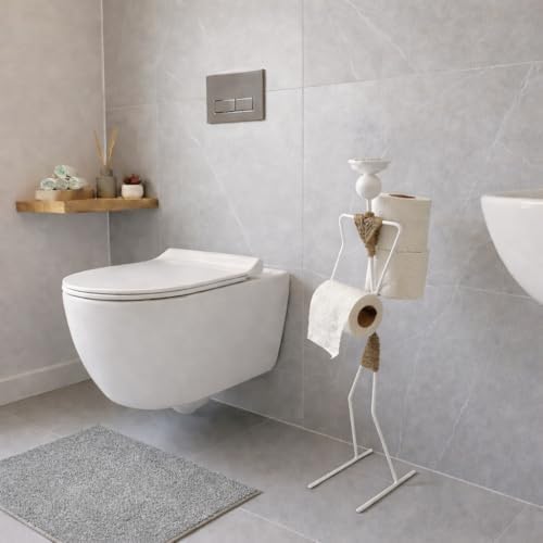 GRANDMIX Funny Standing Toilet Paper Holder with Metal Figurine (Model 2 - White)