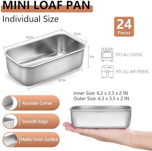 LIANYU Stainless Steel 6.3 x 3.5 In Mini Loaf Pan for Baking Bread, 24 PCS