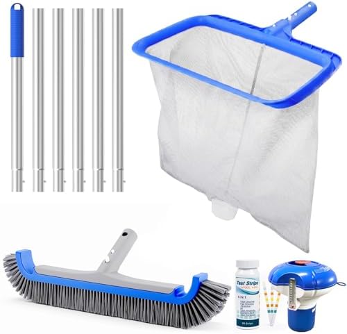 Consciot Pool Cleaning Kit, incl. Rake Net, Brush, Pole, Dispenser & Test Strip