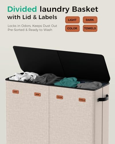 185L Laundry Hamper 4 Section with Lid & Removable Bags