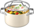 Bakken 5 Quart Ceramic Coated Stock Pot with Lid, Easy to Clean Nonstick Pot, Tempered Glass Lid, Riveted Stainless Steel Handles, Oven Safe Up To 500°F, PTFE & PFAS Free, All Stove Compatible, Cream