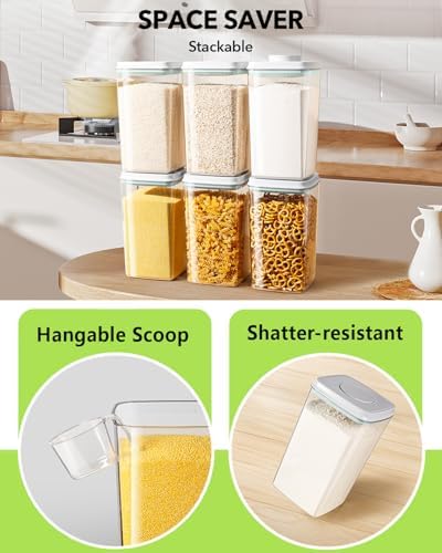 Ankou Airtight Food Storage Container with Pop Lid & 130ml Scoop, 4L/4.2qt *4 BPA-Free Cereal, Rice, Flour, Pasta & Snack Container, Stackable & Durable,Kitchen Pantry Organizer