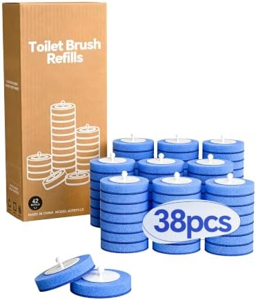 Disposable Toilet Brush System, Toilet Bowl Cleaning Wand with Lift-to-Open Refill Case, Blue Refill Heads and Freestanding Holder, 38 Count Blue Refills Only, No Wand or Holder