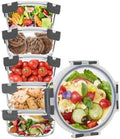 6 Pack, 21oz Round Glass Food Storage Containers with Airtight Lids, Grey