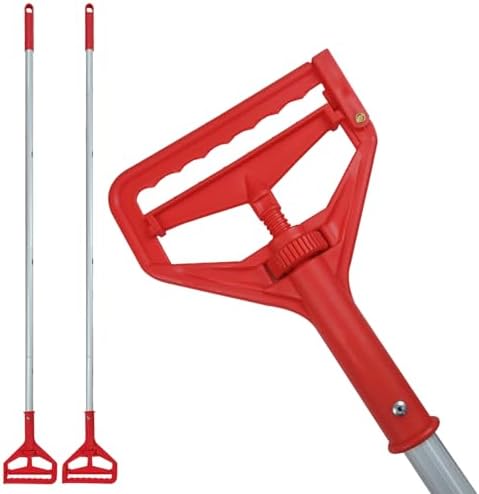 60 Inch Industrial Mop Handle 2 Pack, Heavy Duty Commercial Mop Stick, Aluminum Alloy Anti-Slip Replacement Mop Handle, Easy to Assemble Black Mop Pole for Home Commercial Industrial Cleaning (red)
