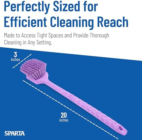SPARTA 20" Floater Scrub Brush with Long Handle, Oil-Resistant Polyester Bristles, Multiple Trim Angles, Foam-Injected Polymer Block, Commercial Cleaning Tool, Purple, Pack of 6