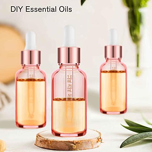PrettyCare Glass Eye Dropper Bottles 99 Pack, 1oz (30ml) Rose Empty Thick Bottles Bulk with Leakproof Caps - With Labels & Funnels for for Storage, Travel,Essential Oils, DIY Serums