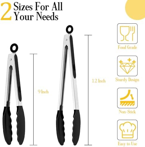TeamFar Kitchen Tongs, 9"&12" Stainless Steel Heat Resistant Cooking Tongs