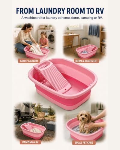 12 Gallon Large Collapsible Washboard Basin for Hand Washing Clothes