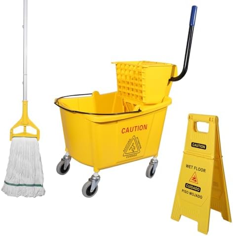 Midoneat Commercial Mop Bucket with Wringer on Wheels, 35 Quart, Yellow