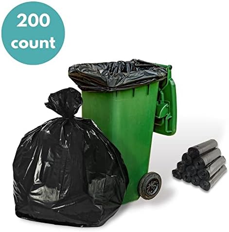 PSBM 55-60 Gallon Black Trash Bag, 200 Bags, 2 Mil Thick, For Commercial Kitchen, Warehouse, Office, Janitorial, Can Liners, Large Garbage Bags