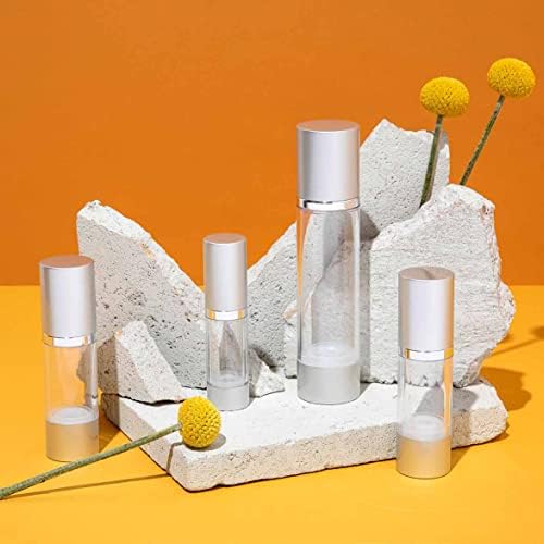Cosmetic Packaging Now! Luxe Airless Bottle, Clear Airless Bottles w/Matte Silver Cap, Multi-Pack Bundle (50 ML, 6 Pack)