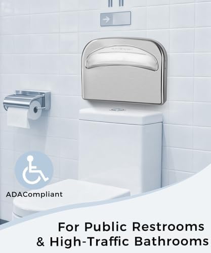 2 Pack Commercial Toilet Seat Cover Dispenser Wall Mount, 16.3-Inch Large Capacity Brushed 304 Stainless Steel Toilet Seat Cover Holder for Disposable Covers for Office Restaurant Hospital Bathroom