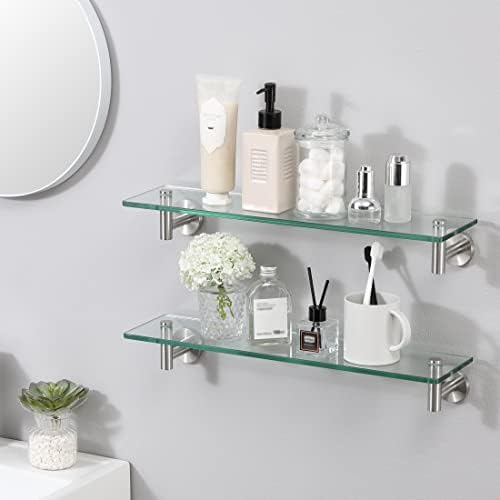 KES Bathroom Floating Glass Shelf 20-Inch, 2-Pack, Brushed Stainless Steel