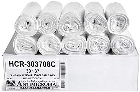 Aluf Plastics 30 Gal Clear Trash Bags, 8 Micron (EQ.), 30" x 37" (500 Pk)