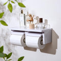 Double Toilet Paper Holder Wall Mount with Shelf- with Gear Cutter for Residential Bathrooms & Commercial Toilet Paper Dispenser for Commercial Bathroom
