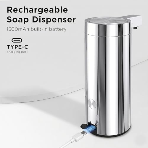 Automatic Soap Dispenser, Touchless Hand Soap Dispenser, Chrome Metallic