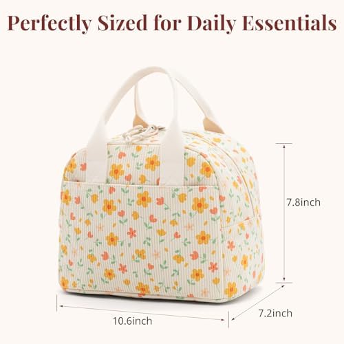 LOVELYWIND Lunch Box for Women, Yellow Floral Insulated Lunch Bag