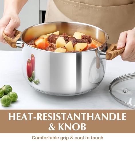 KOCH SYSTEME CS Stainless Steel Stock Pot with Lid, 6 Quart 18/10 Food Grade Soup Pot, Pasta Pot, Tri-Ply Base Cooking Pot for Induction Gas Electric Stoves, Dishwasher Safe Stockpot for Daily Cooking