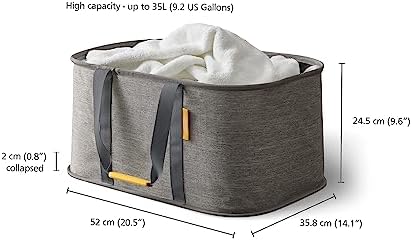 Joseph Joseph Laundry 2 piece set - Hold-All 35L/9.2 Gallon collapsible Washing Basket and Tota 60L/15.8 Laundry Separation Hamper with 2 removeable bags - Gray