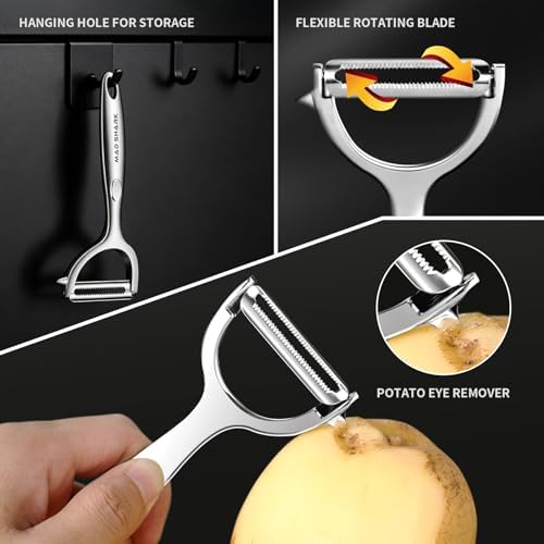 MAD SHARK Y & I Vegetable Peeler 2 Pack, Stainless Steel Serrated Blade Set