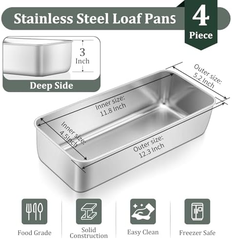 TeamFar Loaf Pan, 12 x 5 Inch Stainless Steel Loaf Pans for Baking Bread
