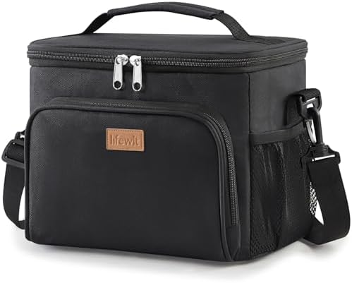Lifewit Reusable Insulated Lunch Bag, Portable Cooler Freezable Soft Lunchbox Leakproof with Adjustable Shoulder Strap for Men Women Adult for Work Picnic or Travel, 15L 24 Can, Black