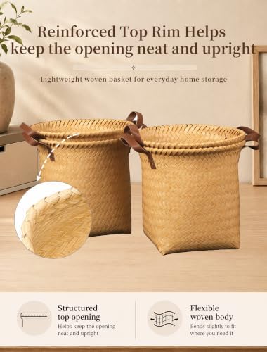 Wicker Storage Baskets, 4 Pack Woven Baskets for Shelves, Yellow