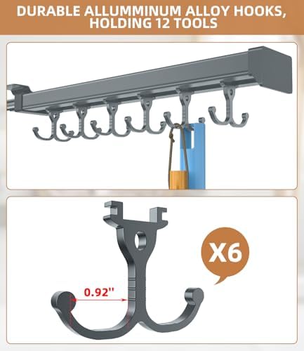 Pull Out Broom Holder With Adjustable Double Row Sliding Hook -Grey 14.17in