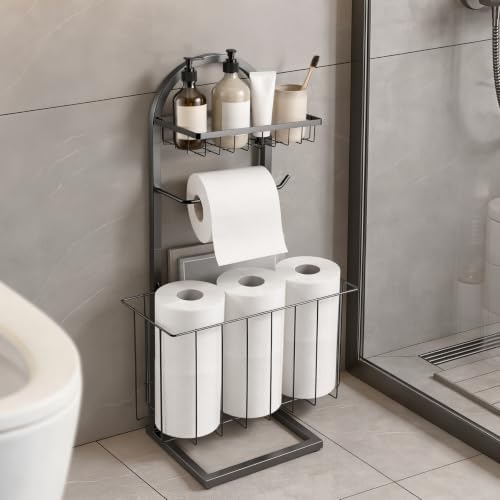 Toilet Paper Holder Stand Freestanding with Storage Basket for Bathroom