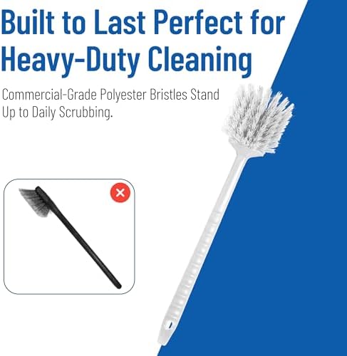 SPARTA Plastic Large Scrub Brush, Kitchen and Utility Brush with Long Handle for Cleaning, 20 Inches, White (Pack of 2)