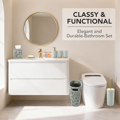 Bathroom Accessory Set, 10 Pieces Bath Set Sage Green Wicker Trash Can