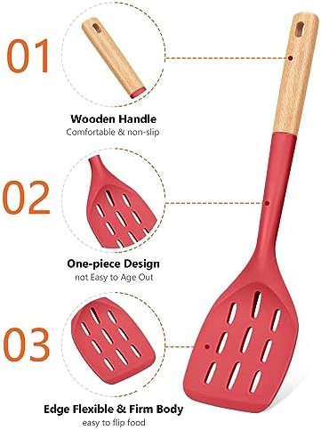 Badiano Silicone Spatula, Non Stick Turner for Cooking, Food Grade, Red