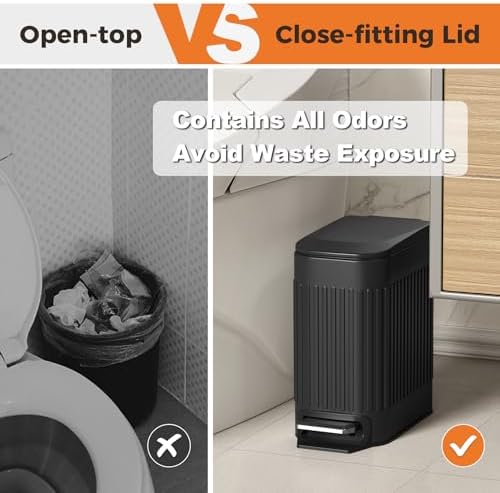 TrashAid Small Black Bathroom Trash Can with Lid Soft Close & Pedal, 1.6Gal