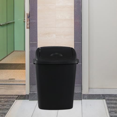 Begale 10 Gallon Plastic Swing Top Trash Bin, Black, Pack of 4