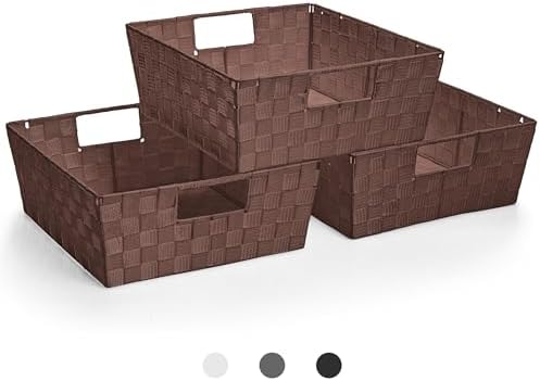 Sorbus Baskets for Organizing, Woven Storage Set (3 Piece Set, Chocolate)