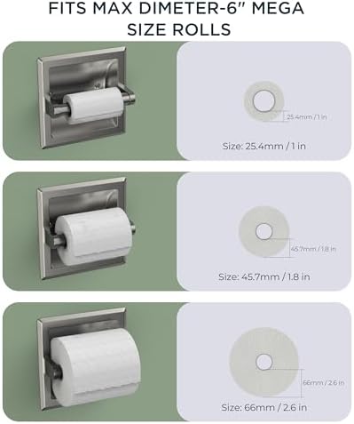 FORIOUS Recessed Toilet Paper Holder for Mega Rolls, 2 Pack Brushed Nickel