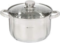 Daniks Standard 7 Quart Stainless Steel Stock Pot with Glass Lid, Try-Ply Bottom for Even Heating, Induction Compatible, Dishwasher Safe, Built-In Measuring Scale, Silver
