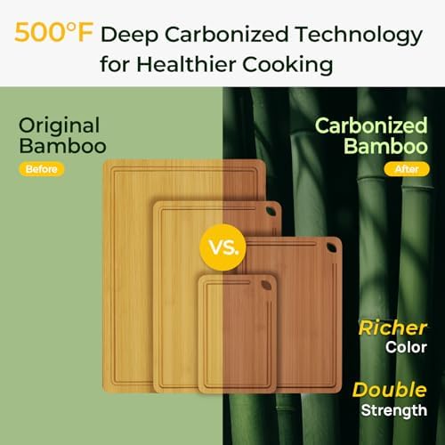 Keechee Wood Cutting Board 4-Pcs Carbonized Bamboo Set With Smooth Surface & Easy Storage For Busy Kitchens (4Pcs)
