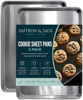 Commercial Quality Cookie Sheet Pan - 2 Pack Aluminum Half Sheet Baking Pan by Saffron & Sage Home Living - This 18x13 Rimmed Baking Sheet Set is Rust & Warp Resistant, Heavy Duty, of Thick Gauge