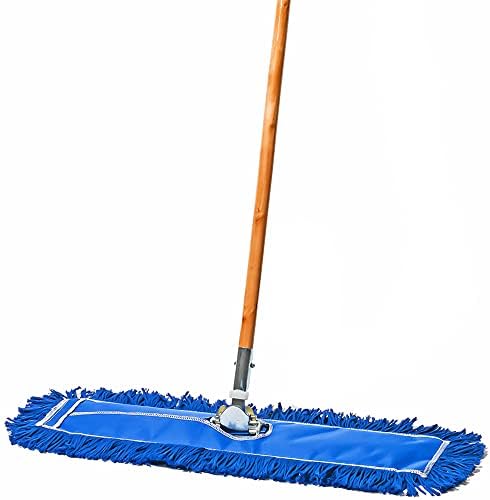 24 Inch Blue Commercial Dust Mop & Floor Sweeper – Wood Handle Floor Mop for Tile, Hardwood & Concrete