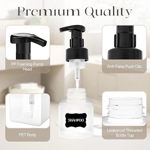 30 pcs 8.5 oz Foaming Soap Dispenser Plastic Foaming Pump Bottle, Refillable Dispenser with Plastic Pump, Empty Hand Bottles for Liquid Soap, Shampoo, Bathroom,Hotel,Restaurant (30, Transparent)