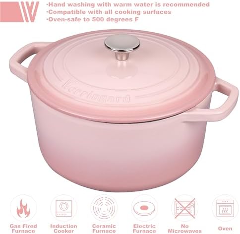 VORRINGARD Enameled Cast Iron Dutch Oven Pot with Lid, for Bread Baking, Round Bread Oven- include Sourdough Bread Baking Supplies Set, 6QT, Pink