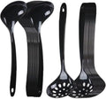Large Plastic Serving Spoons,Disposable Heavy Duty Serving Spoons,Long Handle Scoop Soup Rice Ladle for Party Catering Buffet Restaurant,20 Pieces (10 Black Colander +10 Black Spoon)